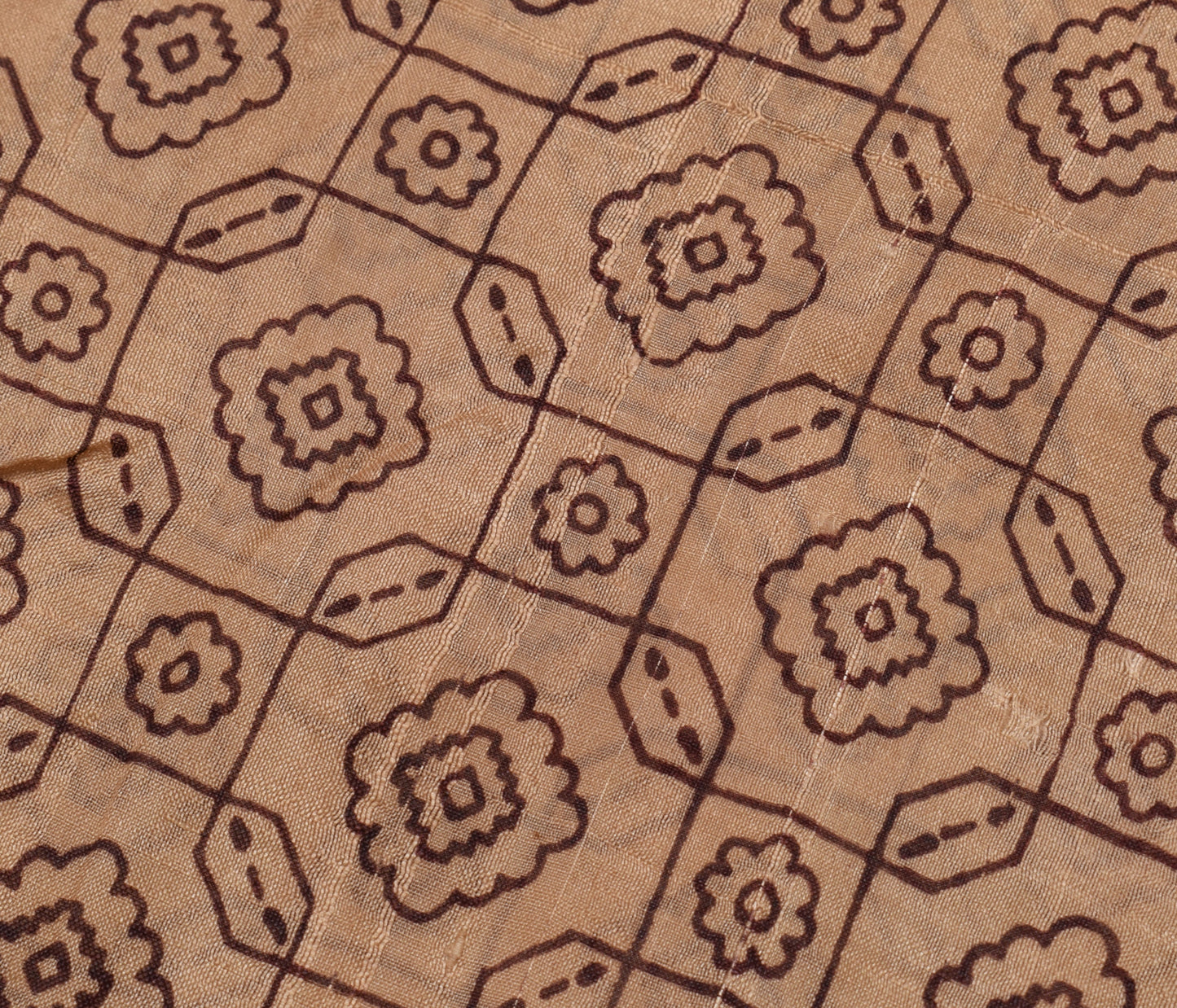 Sushila Vintage Light Brown Scrap Saree 100% Pure Silk Printed Sari Fabric