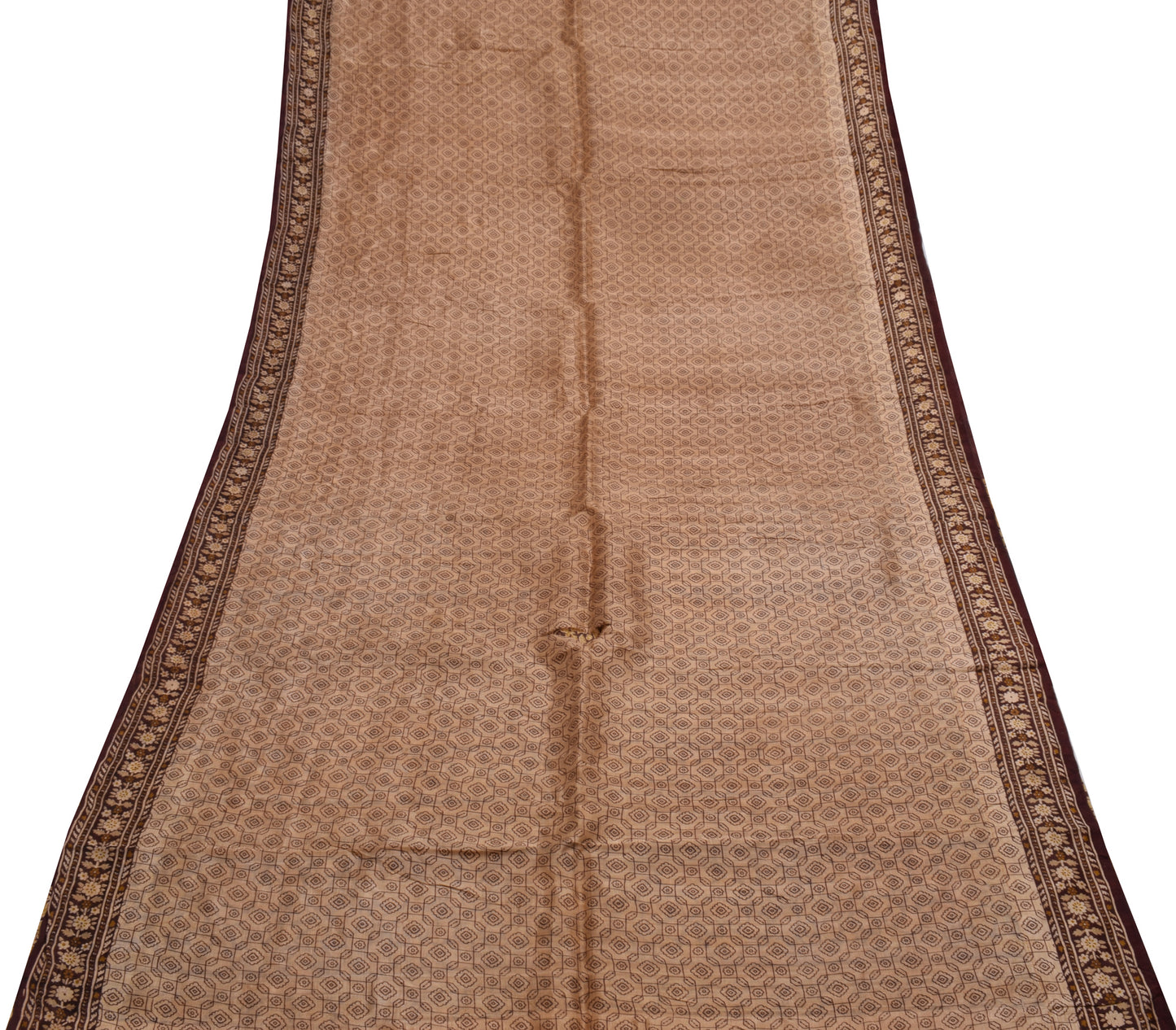 Sushila Vintage Light Brown Scrap Saree 100% Pure Silk Printed Sari Fabric