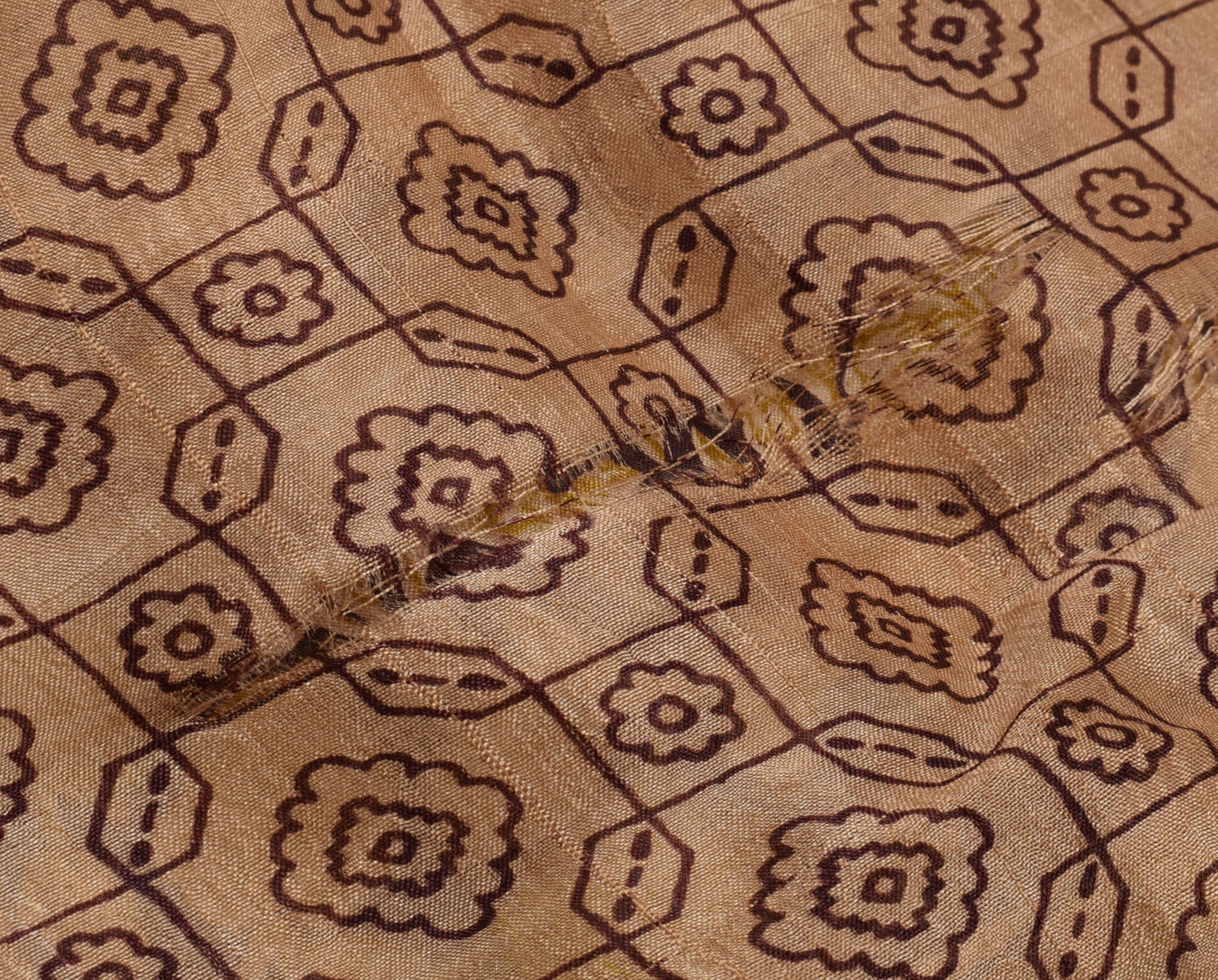 Sushila Vintage Light Brown Scrap Saree 100% Pure Silk Printed Sari Fabric