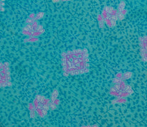 Sushila Vintage Aqua Blue Scrap Saree Blend Silk Printed Floral Sari Fabric
