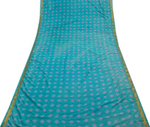 Sushila Vintage Aqua Blue Scrap Saree Blend Silk Printed Floral Sari Fabric