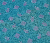 Sushila Vintage Aqua Blue Scrap Saree Blend Silk Printed Floral Sari Fabric