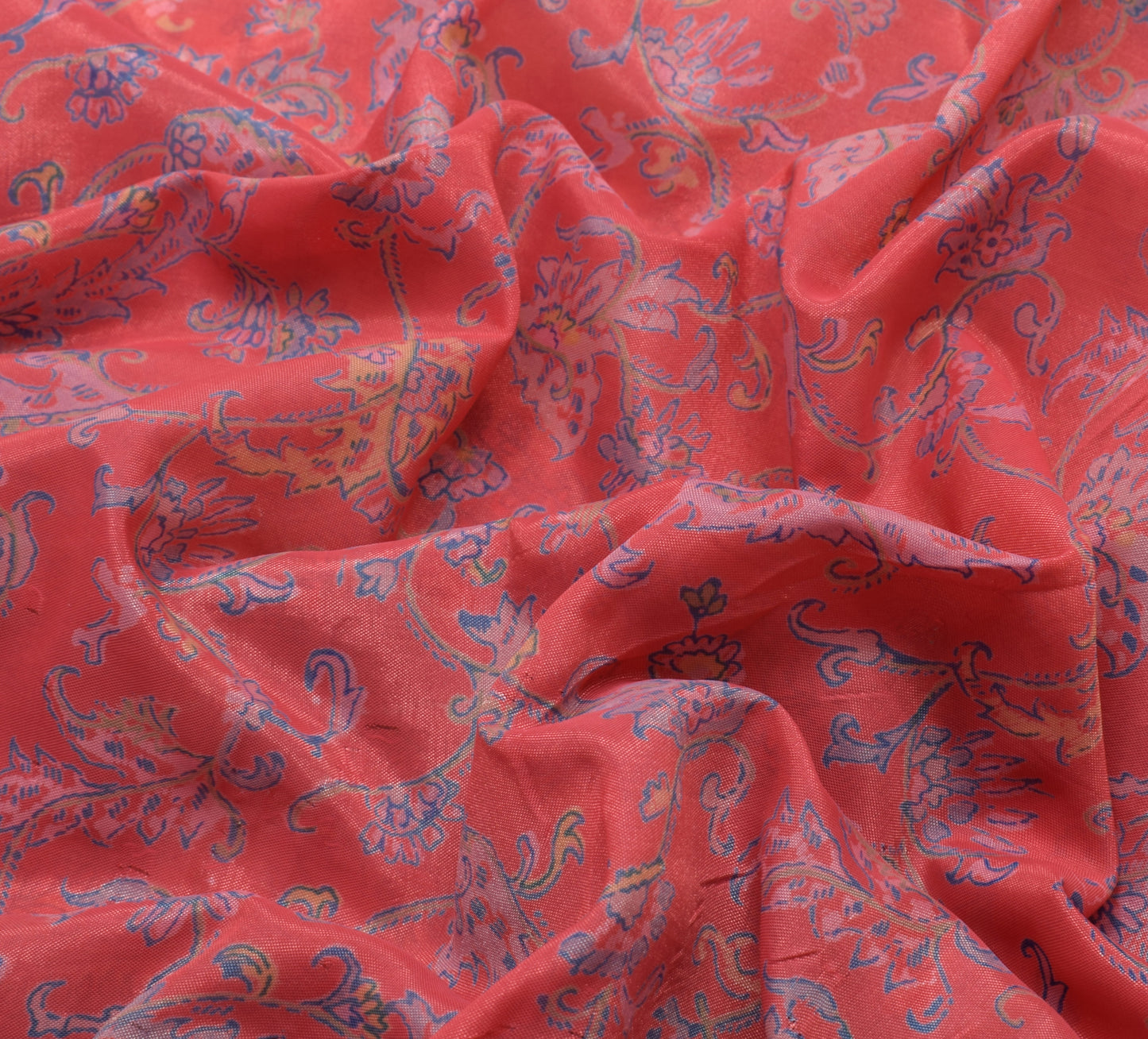 Sushila Vintage Indian Scrap Saree Blend Silk Printed Floral Sari Craft Fabric