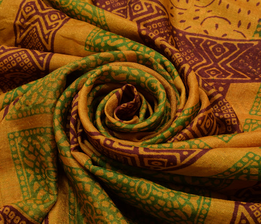 Sushila Vintage Multi-Color Scrap Saree Blend Silk Printed Sari 5 Yard Fabric