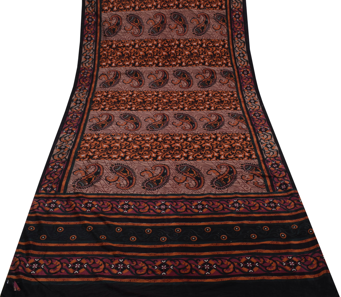 Sushila Vintage Indian Scrap Saree Blend Silk Printed Paisley Sari 5 YD Fabric