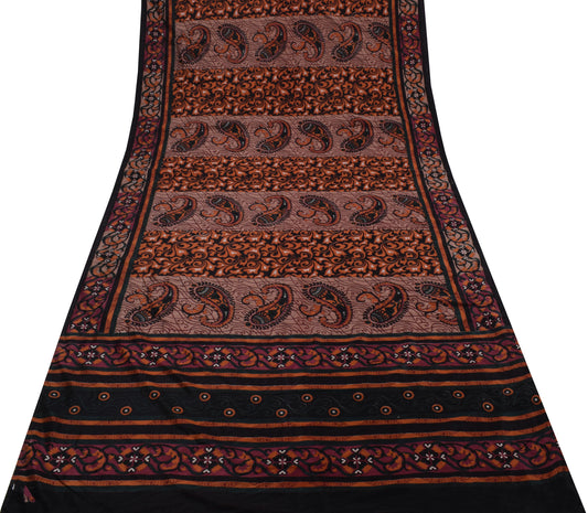 Sushila Vintage Indian Scrap Saree Blend Silk Printed Paisley Sari 5 YD Fabric