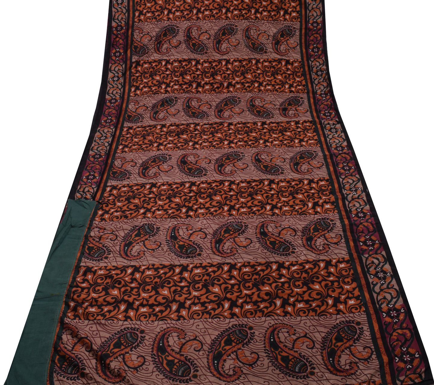 Sushila Vintage Indian Scrap Saree Blend Silk Printed Paisley Sari 5 YD Fabric