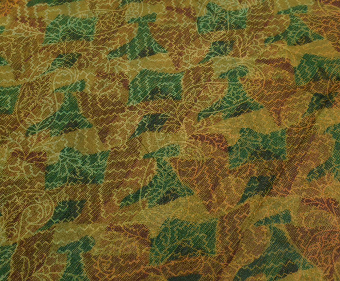 Sushila Vintage Green Scrap Saree 100% Pure Silk Printed Floral Sari Fabric