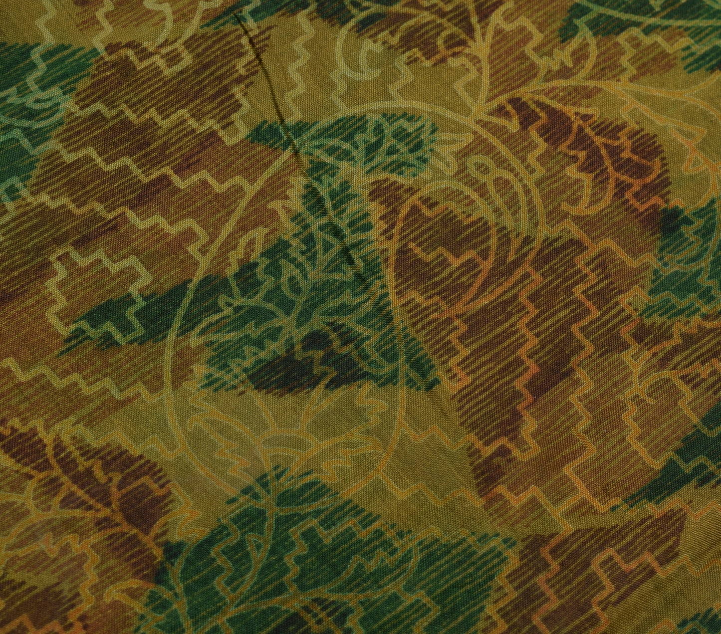 Sushila Vintage Green Scrap Saree 100% Pure Silk Printed Floral Sari Fabric