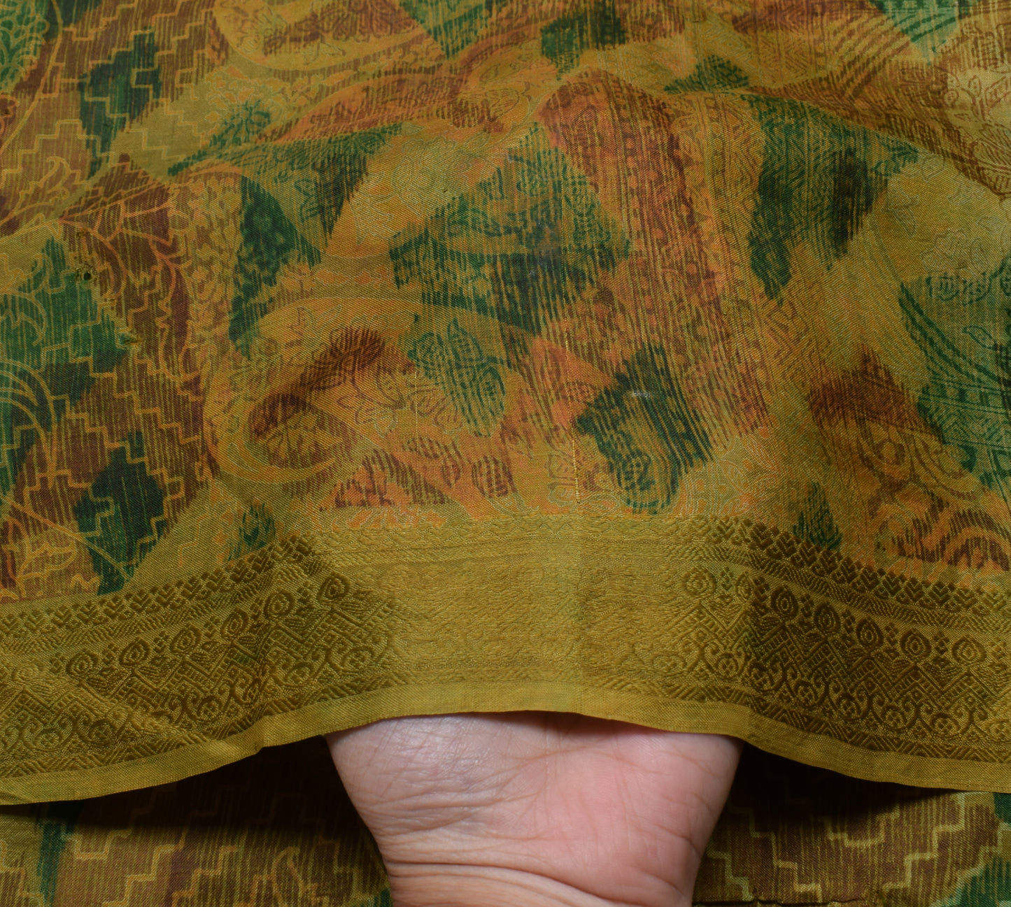 Sushila Vintage Green Scrap Saree 100% Pure Silk Printed Floral Sari Fabric