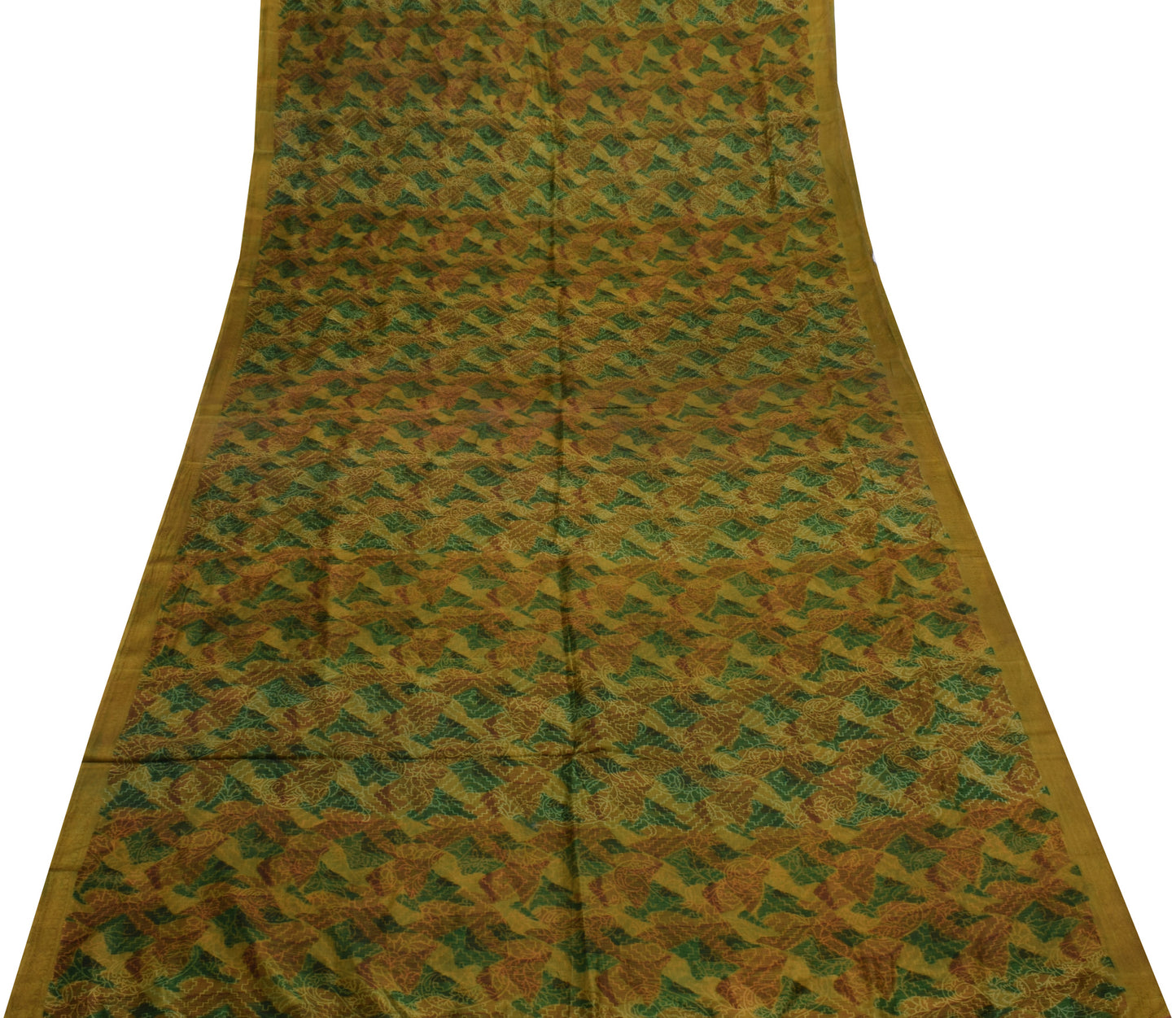 Sushila Vintage Green Scrap Saree 100% Pure Silk Printed Floral Sari Fabric