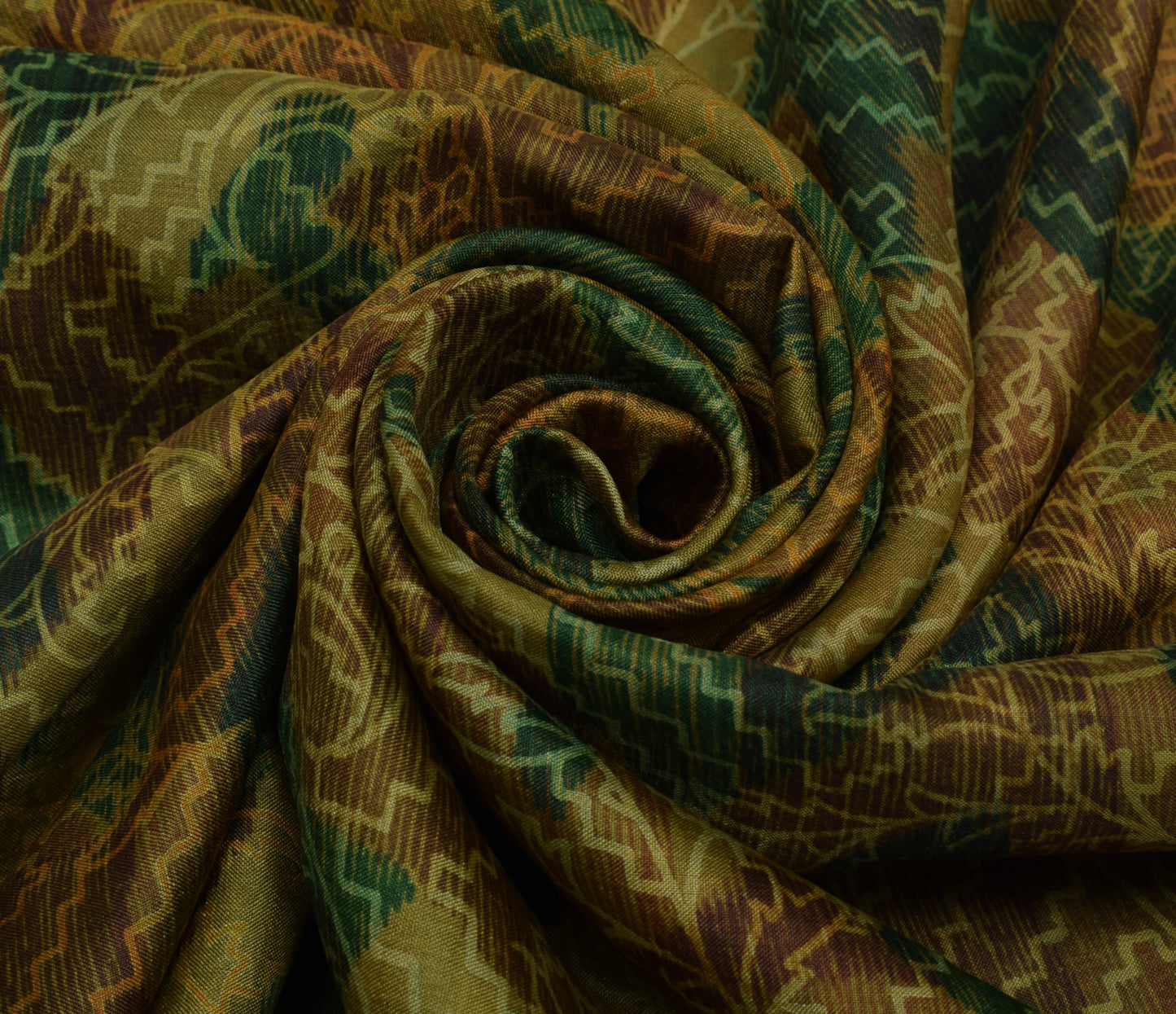 Sushila Vintage Green Scrap Saree 100% Pure Silk Printed Floral Sari Fabric