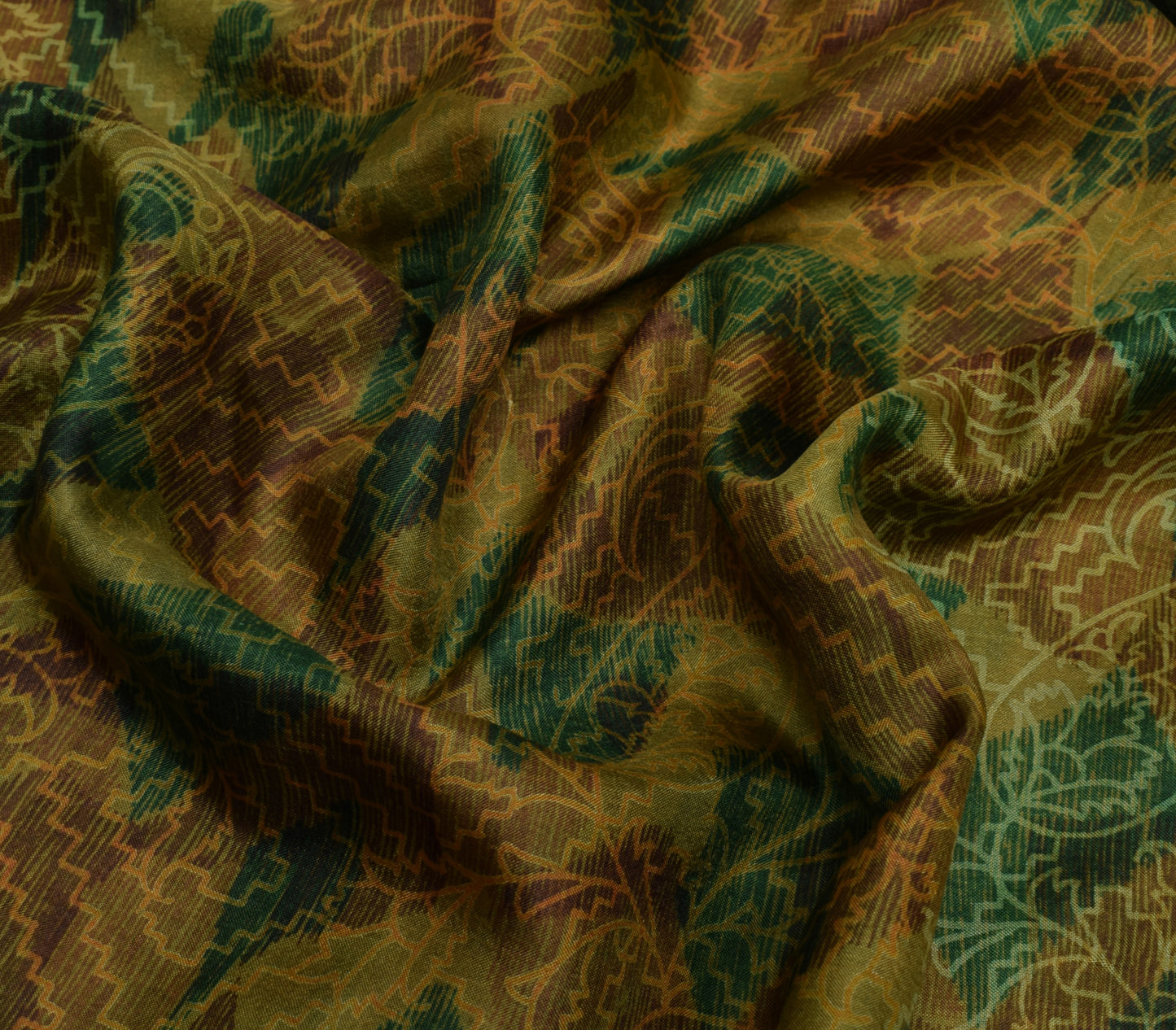 Sushila Vintage Green Scrap Saree 100% Pure Silk Printed Floral Sari Fabric