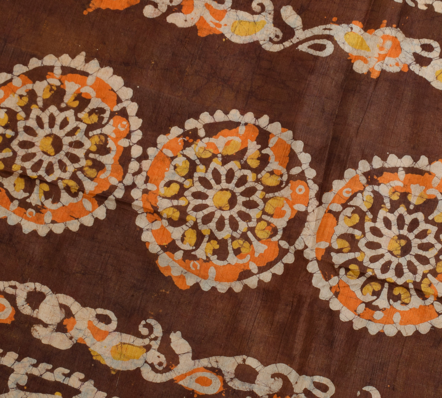 Sushila Vintage Mustard Scrap Saree 100% Pure Silk Batik Printed Sari Fabric