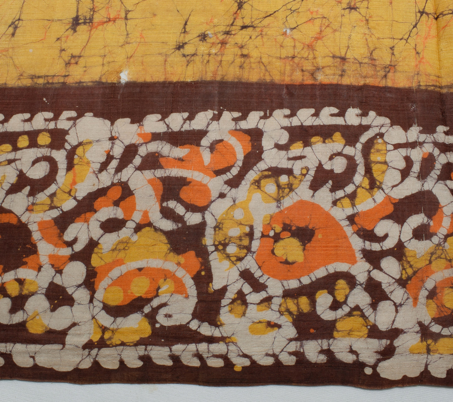 Sushila Vintage Mustard Scrap Saree 100% Pure Silk Batik Printed Sari Fabric