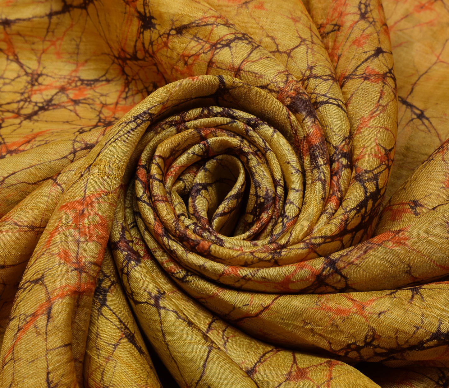 Sushila Vintage Mustard Scrap Saree 100% Pure Silk Batik Printed Sari Fabric