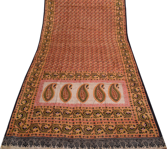 Sushila Vintage Indian Scrap Saree 100% Pure Silk Printed Floral Sari Fabric