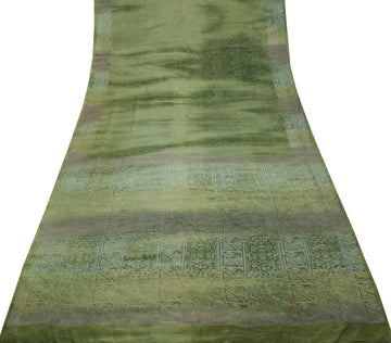 Sushila Vintage Green Scrap Saree 100% Pure Silk Printed 5 Yard Sari Fabric