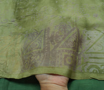 Sushila Vintage Green Scrap Saree 100% Pure Silk Printed 5 Yard Sari Fabric