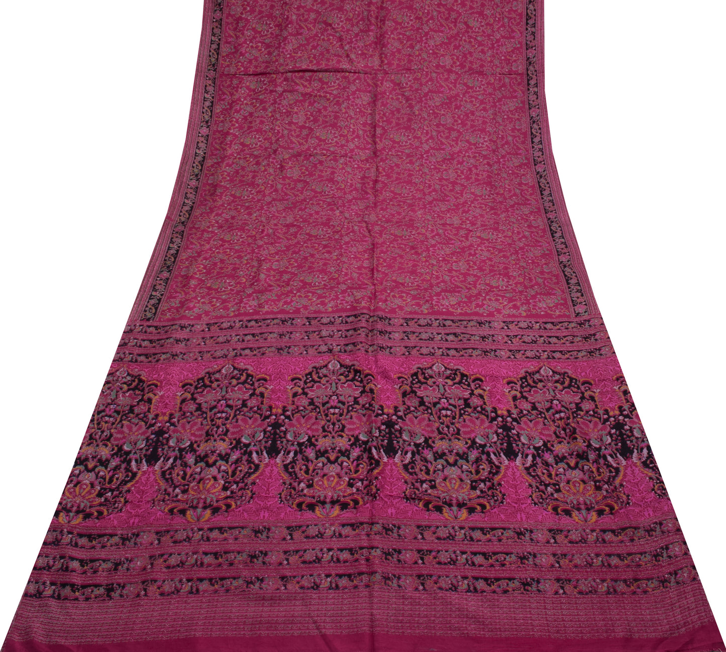 Sushila Vintage Dark Pink Scrap Saree 100% Pure Silk Printed floral Sari Fabric