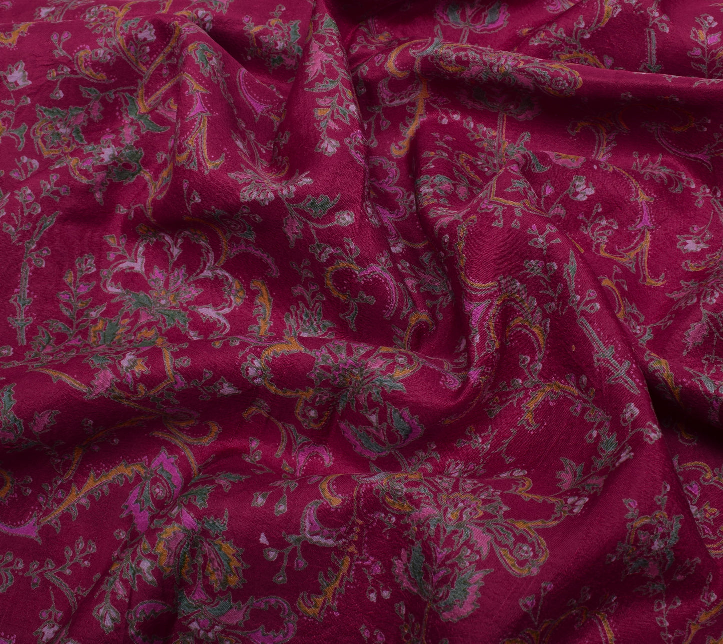 Sushila Vintage Dark Pink Scrap Saree 100% Pure Silk Printed floral Sari Fabric