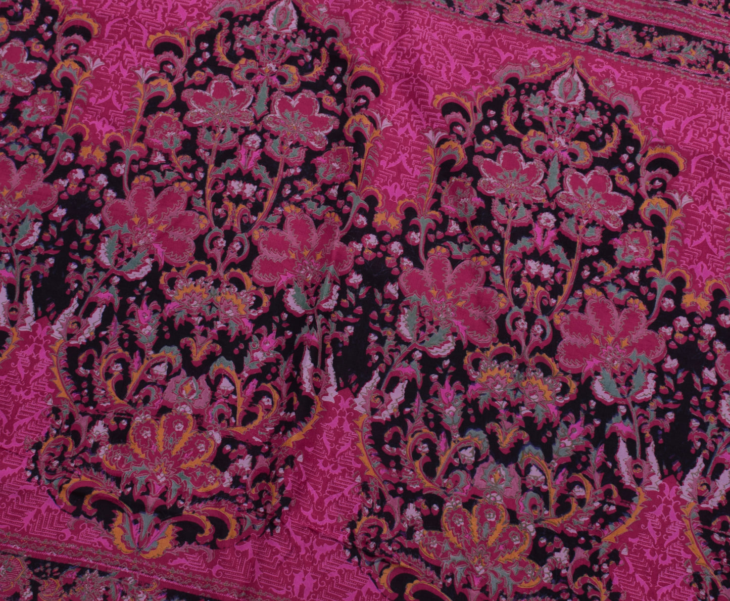 Sushila Vintage Dark Pink Scrap Saree 100% Pure Silk Printed floral Sari Fabric