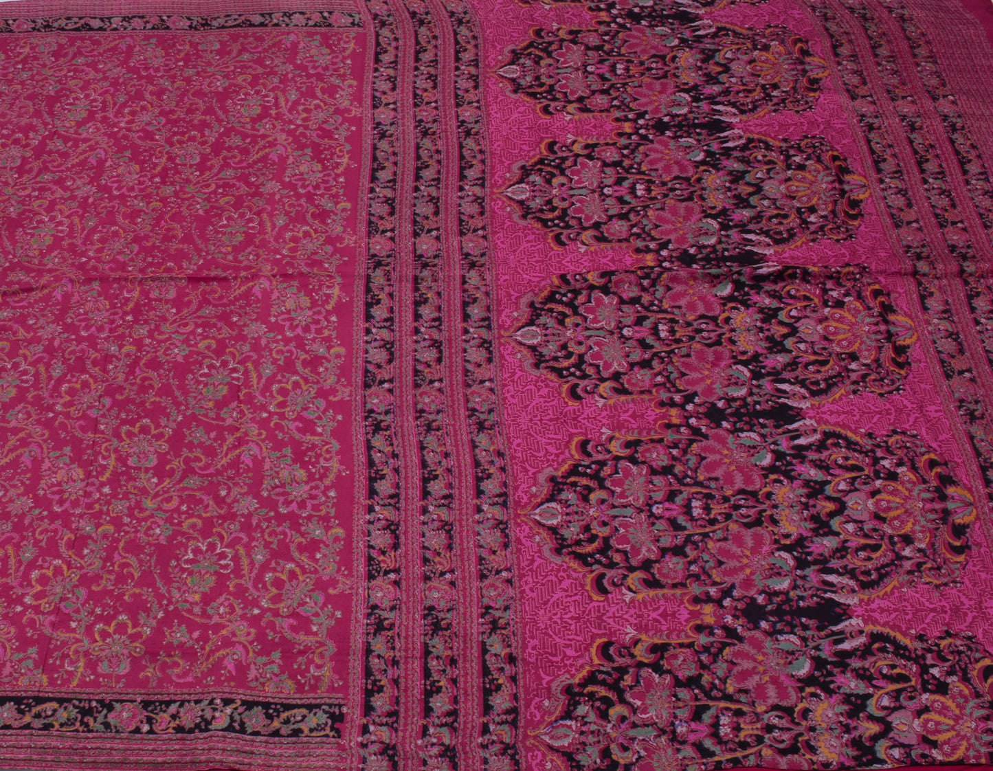 Sushila Vintage Dark Pink Scrap Saree 100% Pure Silk Printed floral Sari Fabric