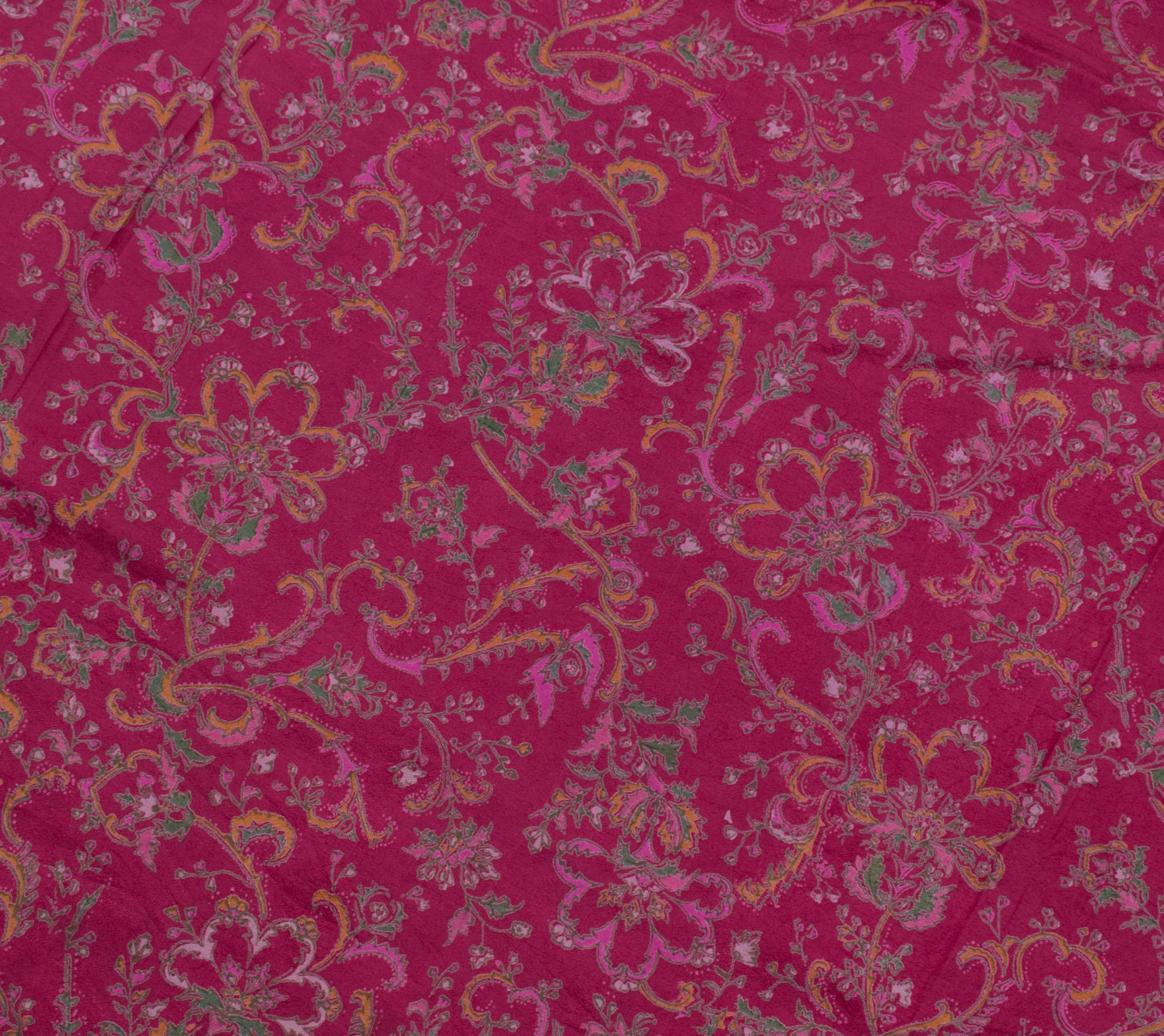 Sushila Vintage Dark Pink Scrap Saree 100% Pure Silk Printed floral Sari Fabric