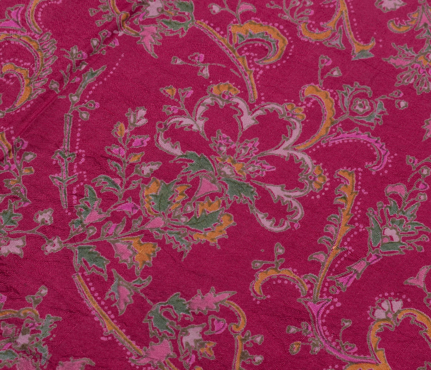 Sushila Vintage Dark Pink Scrap Saree 100% Pure Silk Printed floral Sari Fabric