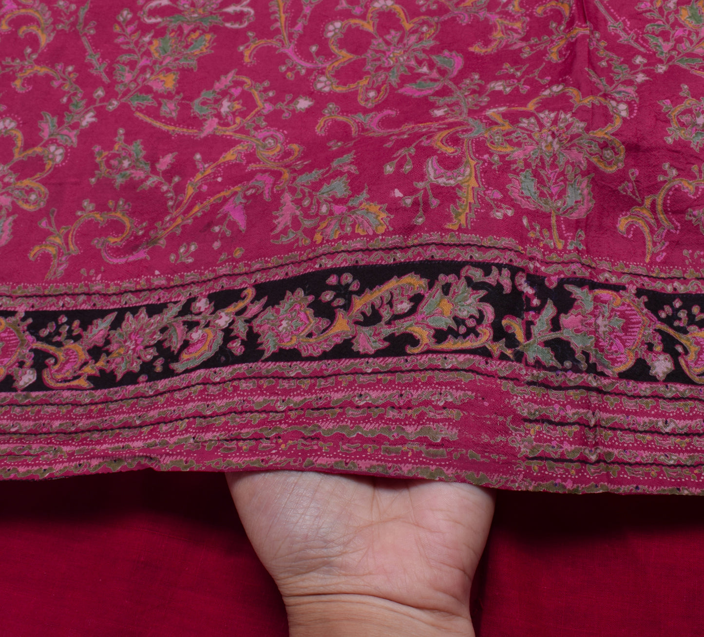 Sushila Vintage Dark Pink Scrap Saree 100% Pure Silk Printed floral Sari Fabric