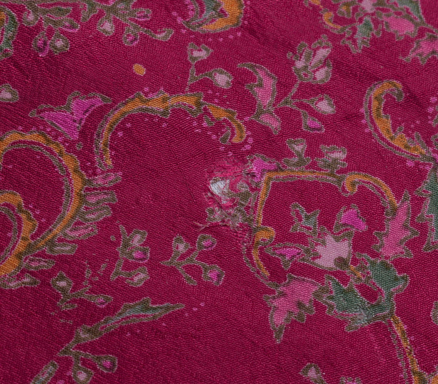 Sushila Vintage Dark Pink Scrap Saree 100% Pure Silk Printed floral Sari Fabric