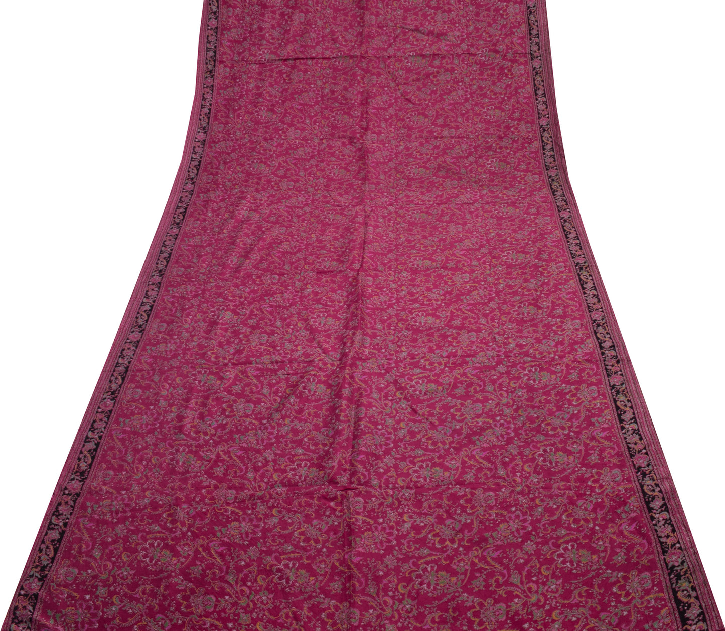 Sushila Vintage Dark Pink Scrap Saree 100% Pure Silk Printed floral Sari Fabric