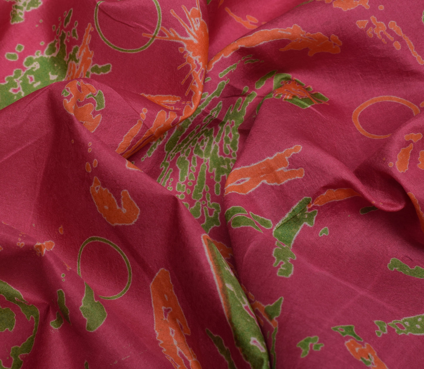 Sushila Vintage Dark Pink Scrap Saree 100% Pure Silk Printed 5 Yard Sari Fabric