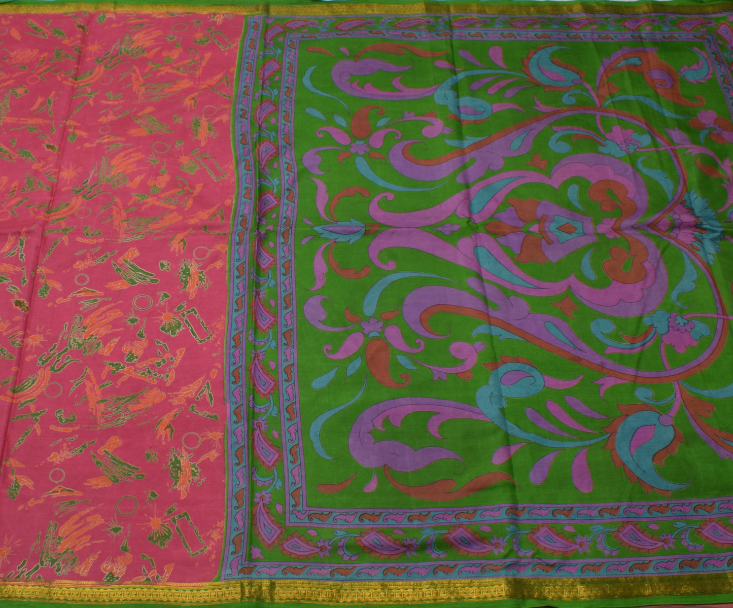 Sushila Vintage Dark Pink Scrap Saree 100% Pure Silk Printed 5 Yard Sari Fabric