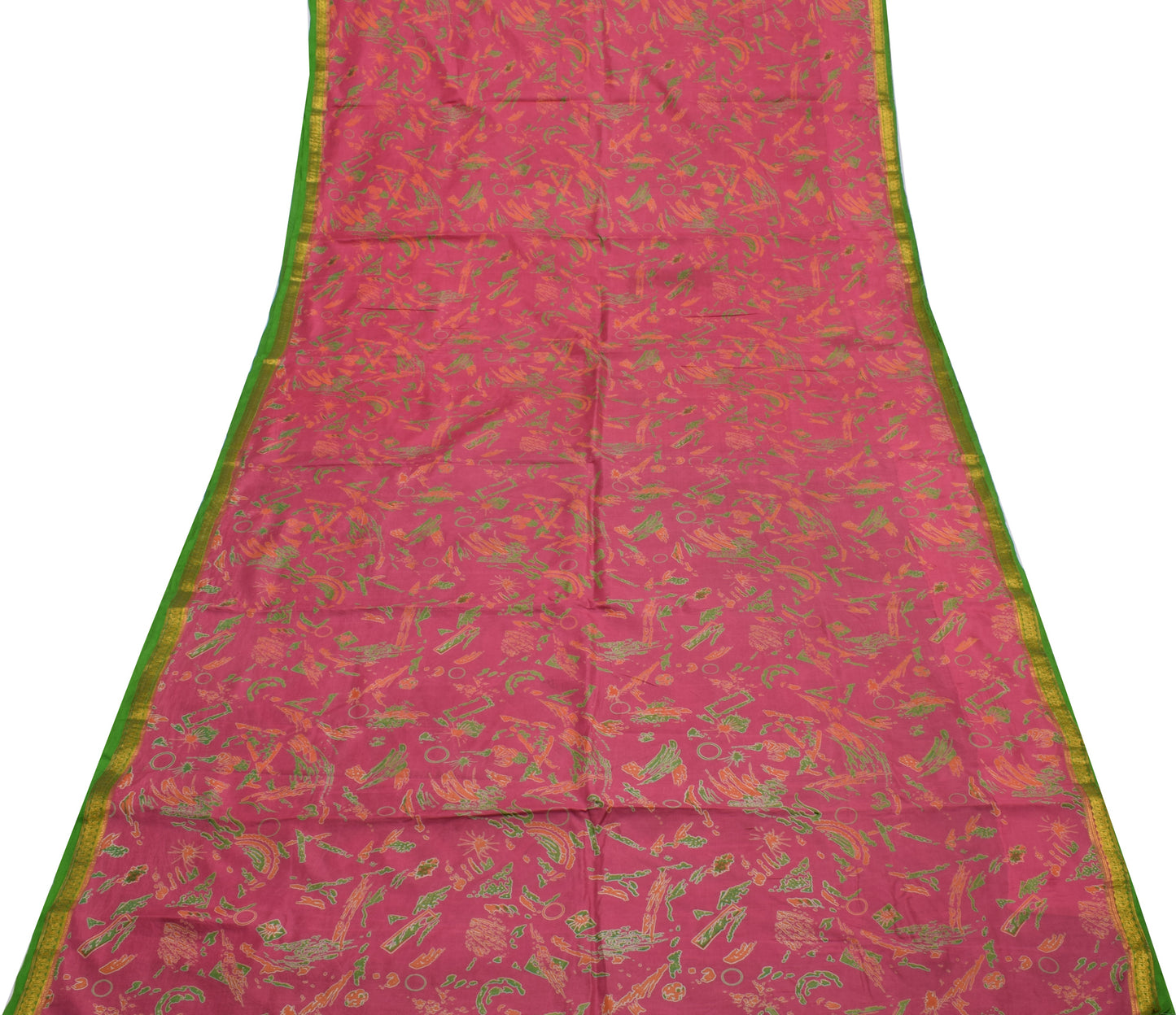 Sushila Vintage Dark Pink Scrap Saree 100% Pure Silk Printed 5 Yard Sari Fabric