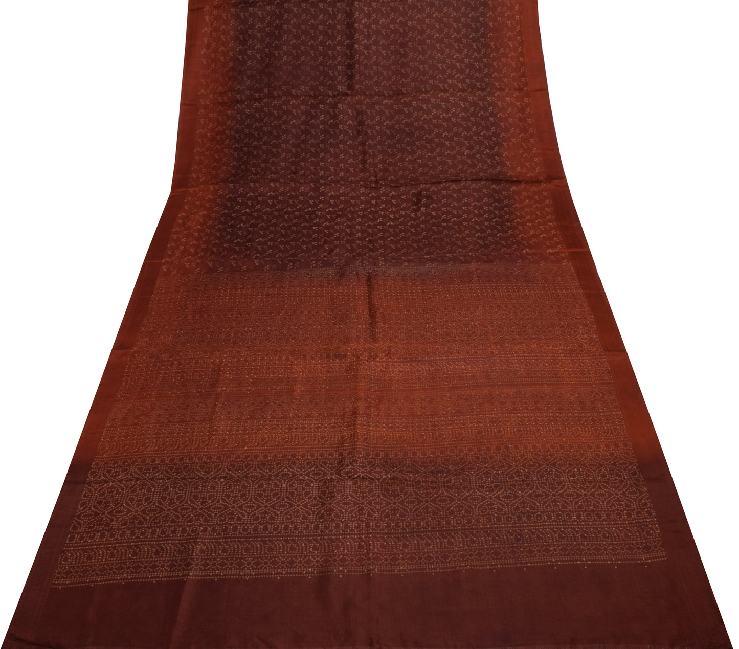 Sushila Vintage Brown Scrap Saree 100% Pure Silk Printed 5 Yard Sari Fabric