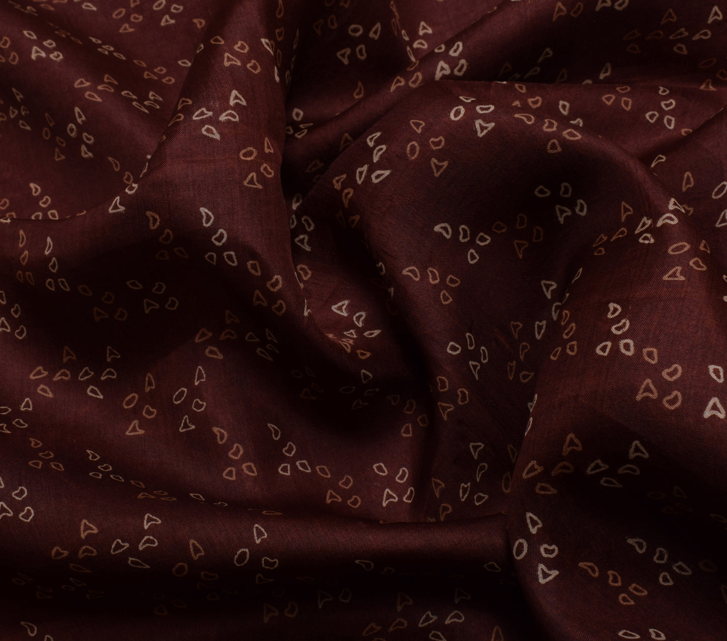 Sushila Vintage Brown Scrap Saree 100% Pure Silk Printed 5 Yard Sari Fabric