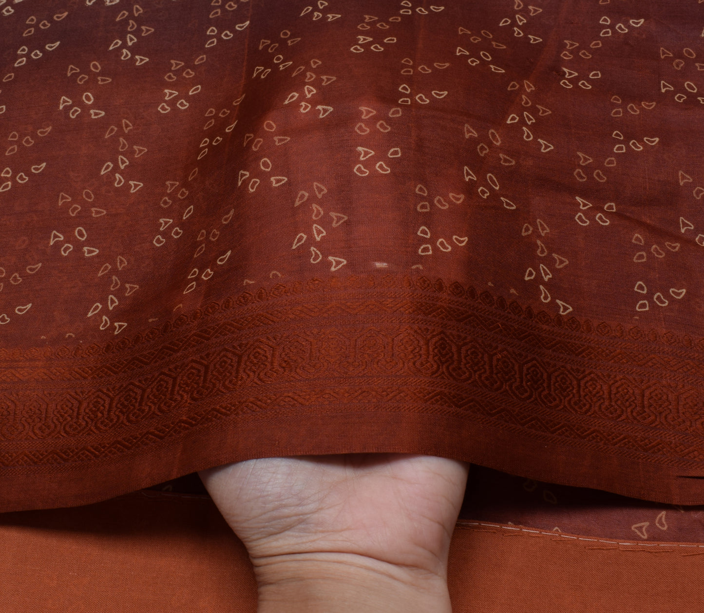 Sushila Vintage Brown Scrap Saree 100% Pure Silk Printed 5 Yard Sari Fabric