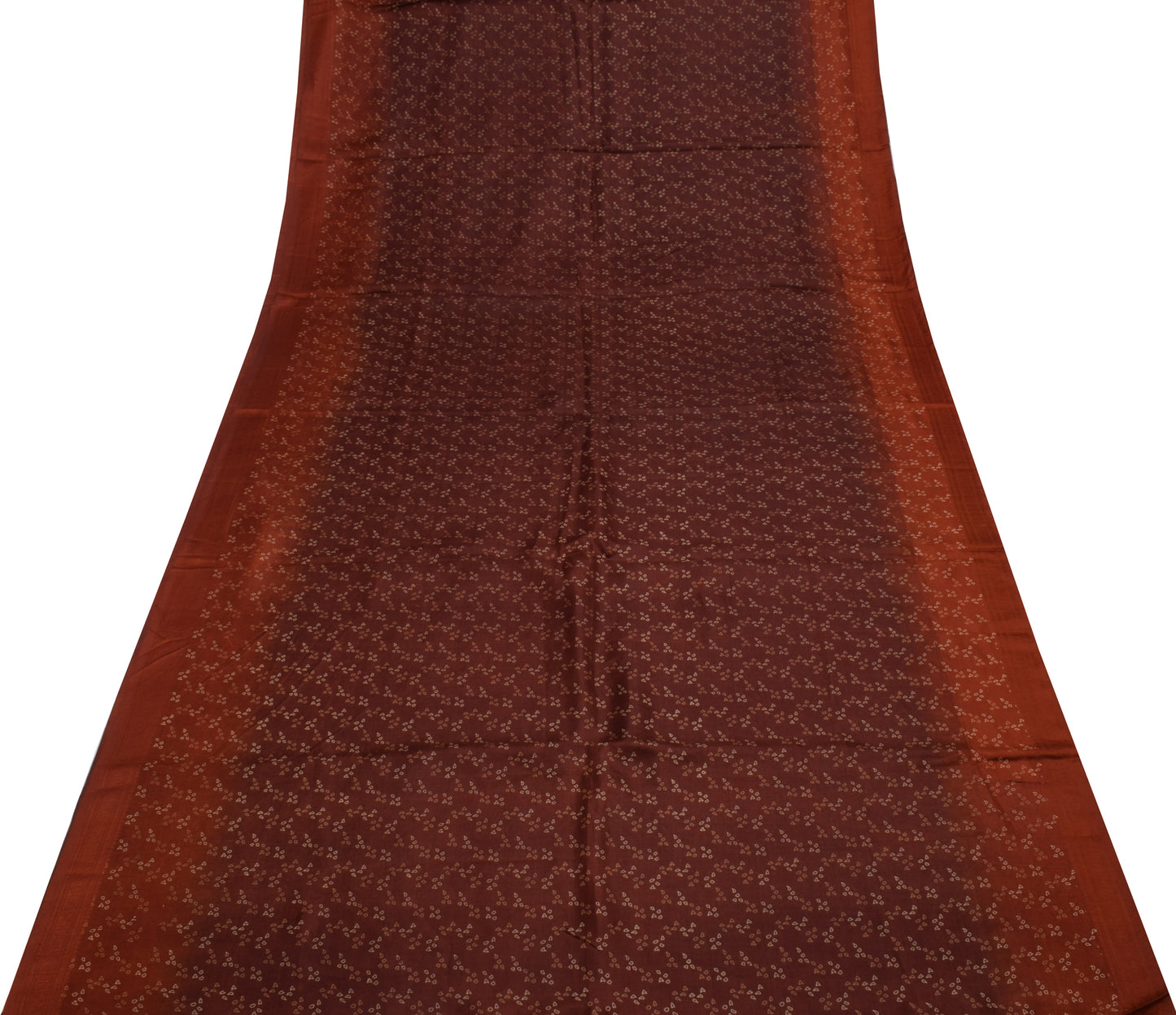 Sushila Vintage Brown Scrap Saree 100% Pure Silk Printed 5 Yard Sari Fabric