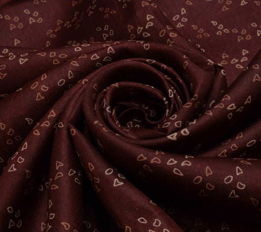 Sushila Vintage Brown Scrap Saree 100% Pure Silk Printed 5 Yard Sari Fabric
