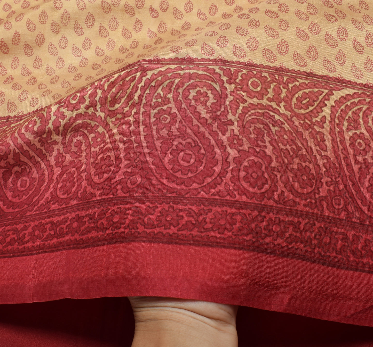 Sushila Vintage Cream Scrap Saree 100% Pure Silk Printed Floral Sari Fabric