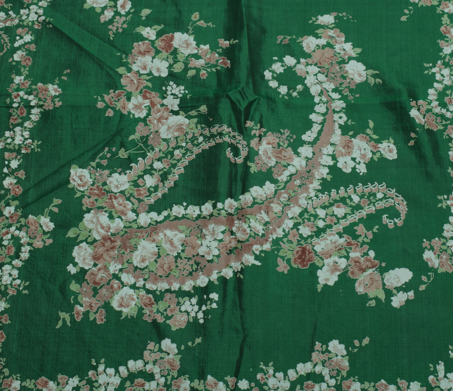 Sushila Vintage Green Scrap Saree 100% Pure Silk Printed Floral Sari Fabric