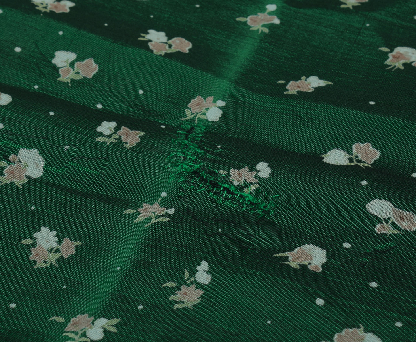 Sushila Vintage Green Scrap Saree 100% Pure Silk Printed Floral Sari Fabric