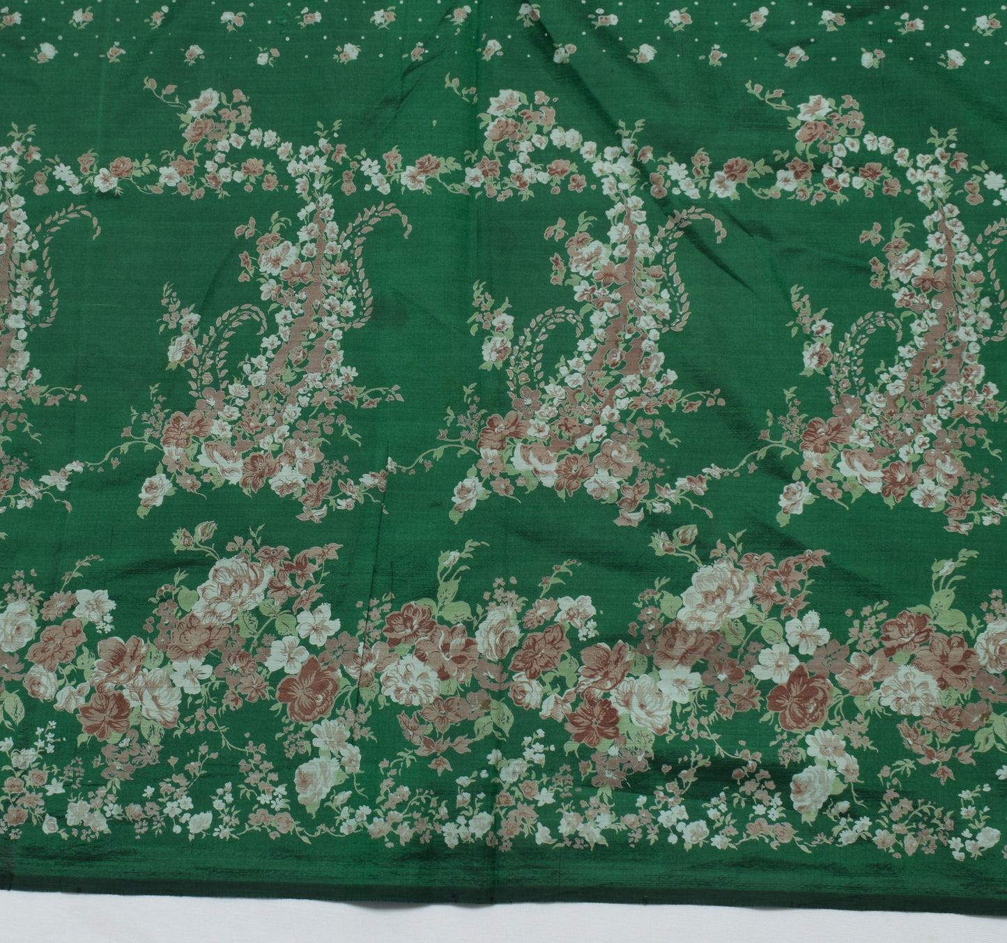 Sushila Vintage Green Scrap Saree 100% Pure Silk Printed Floral Sari Fabric