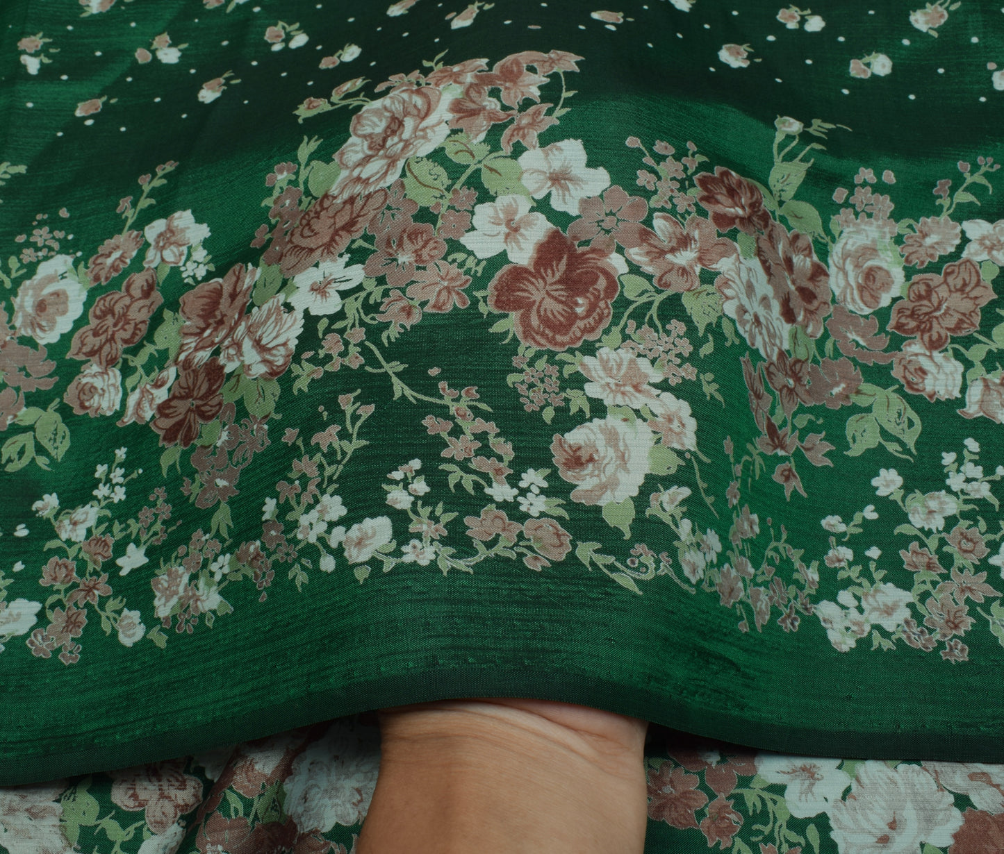 Sushila Vintage Green Scrap Saree 100% Pure Silk Printed Floral Sari Fabric