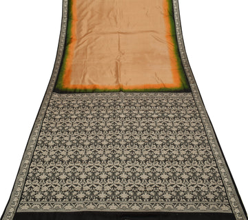 Sushila Vintage Beige Scrap Saree 100% Pure Silk Woven 5 Yard Sari Craft Fabric