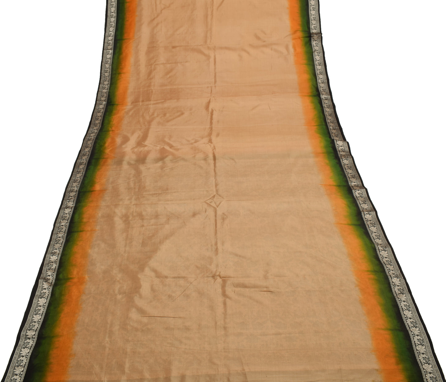 Sushila Vintage Beige Scrap Saree 100% Pure Silk Woven 5 Yard Sari Craft Fabric