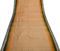 Sushila Vintage Beige Scrap Saree 100% Pure Silk Woven 5 Yard Sari Craft Fabric