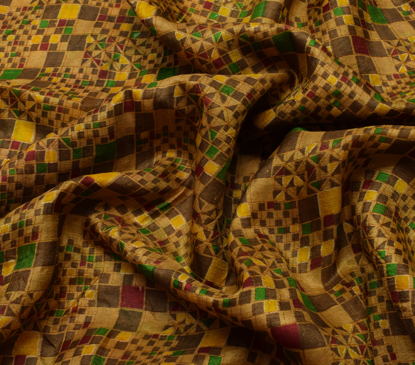 Sushila Vintage Green Scrap Saree 100% Pure Silk Printed 5 Yard Sari Fabric