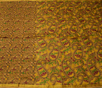 Sushila Vintage Green Scrap Saree 100% Pure Silk Printed 5 Yard Sari Fabric